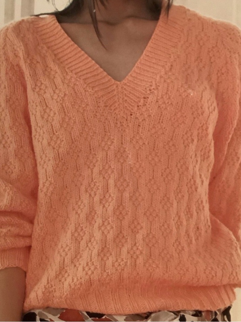 1970’s Vintage Wickers Meraklon Coral V-neck sweater SET. 100% Polypropylene